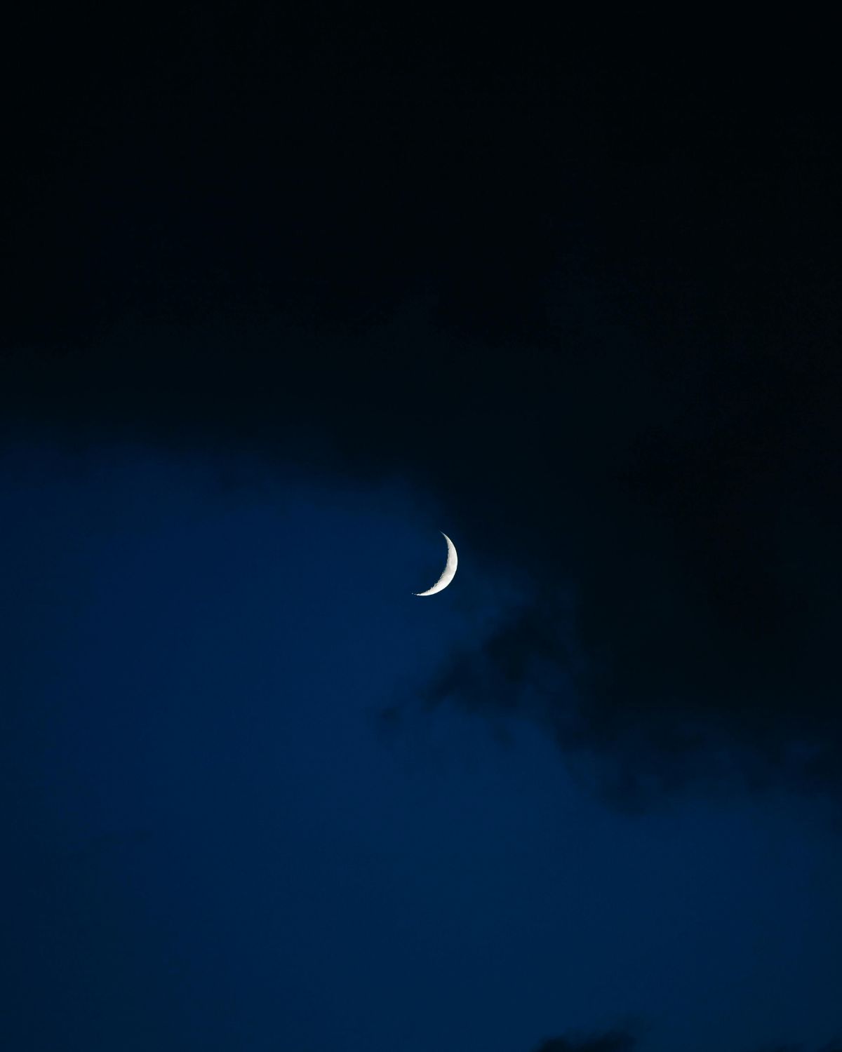 Horoskop tygodniowy 3-9 marca: widok na granatowe, nocne niebo z czarnymi chmurami. Na środku znajduje się jaśniejący półksiężyc.