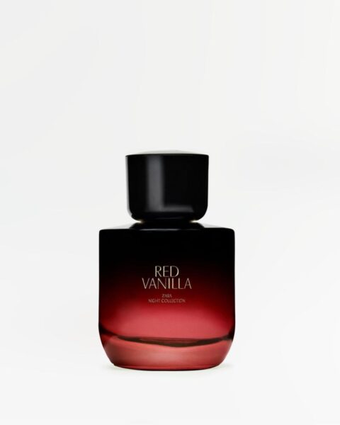 Letnia woda toaletowa Zara Red Vanilla w czerwonym flakonie. Zdjęcie produktowe.