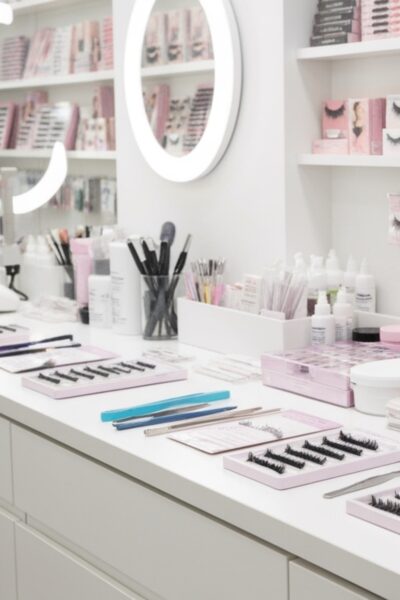 Niezbędnik stylistki rzęs: Idealnie zadbane stanowisko do stylizacji oprawy oczu.