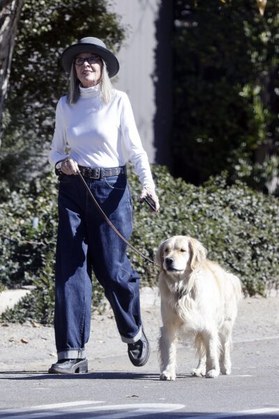 Diane Keaton zabiera swojego psa na spacer po okolicy Brentwood.